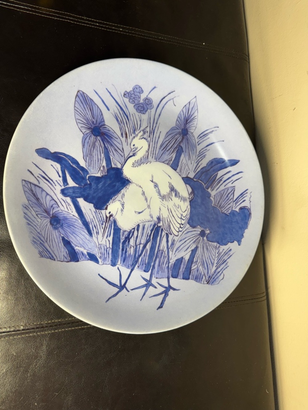 Hand Painted Blue & White Heron / Crane Bird Decorative Wall Plate - Home Art - Picture 3 of 12
